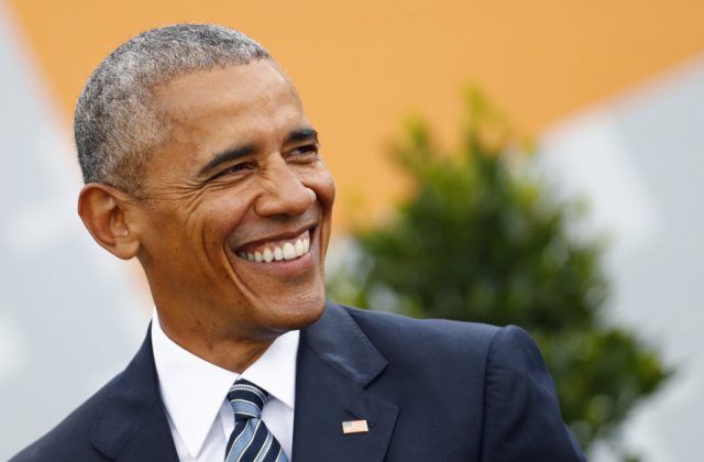Former U.S. President Obama attends a discussion at the German Protestant Kirchentag in front of the Brandenburg Gate in Berlin