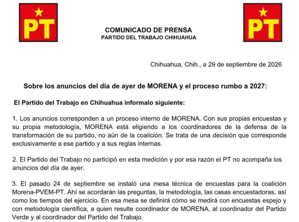 Se deslinda PT de designación de Cruz en Chihuahua