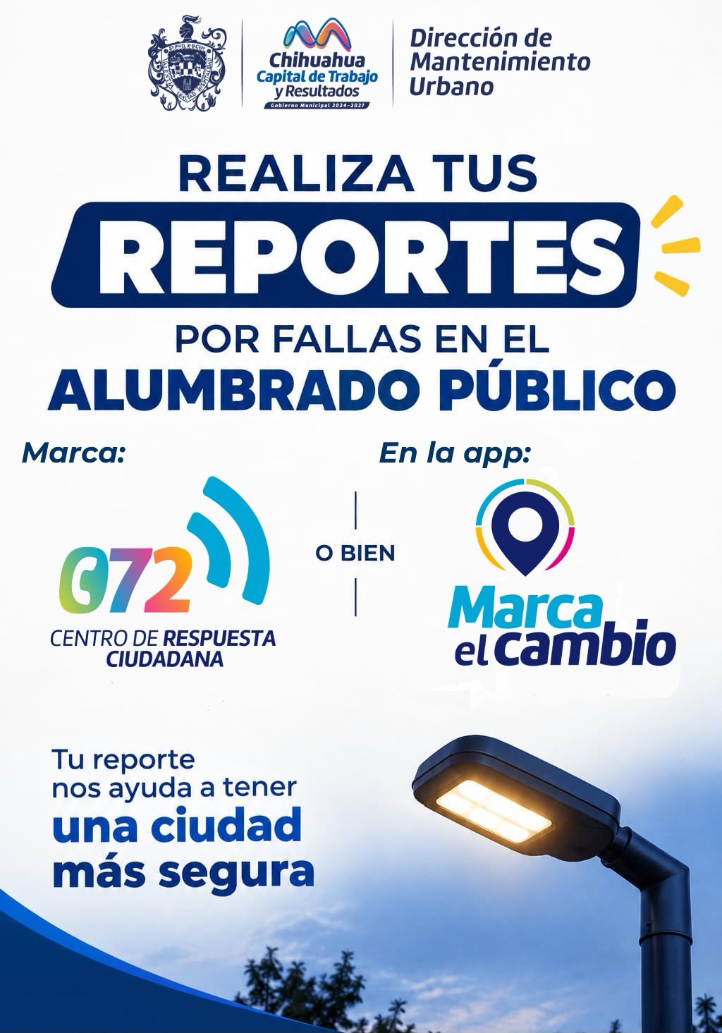 Municipio habilita 072 y app para reportar fallas en alumbrado público