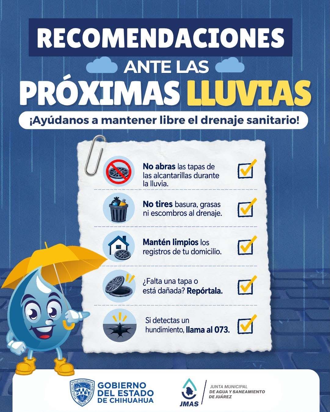 Lanza JMAS recomendaciones para protegerse de las próximas lluvias