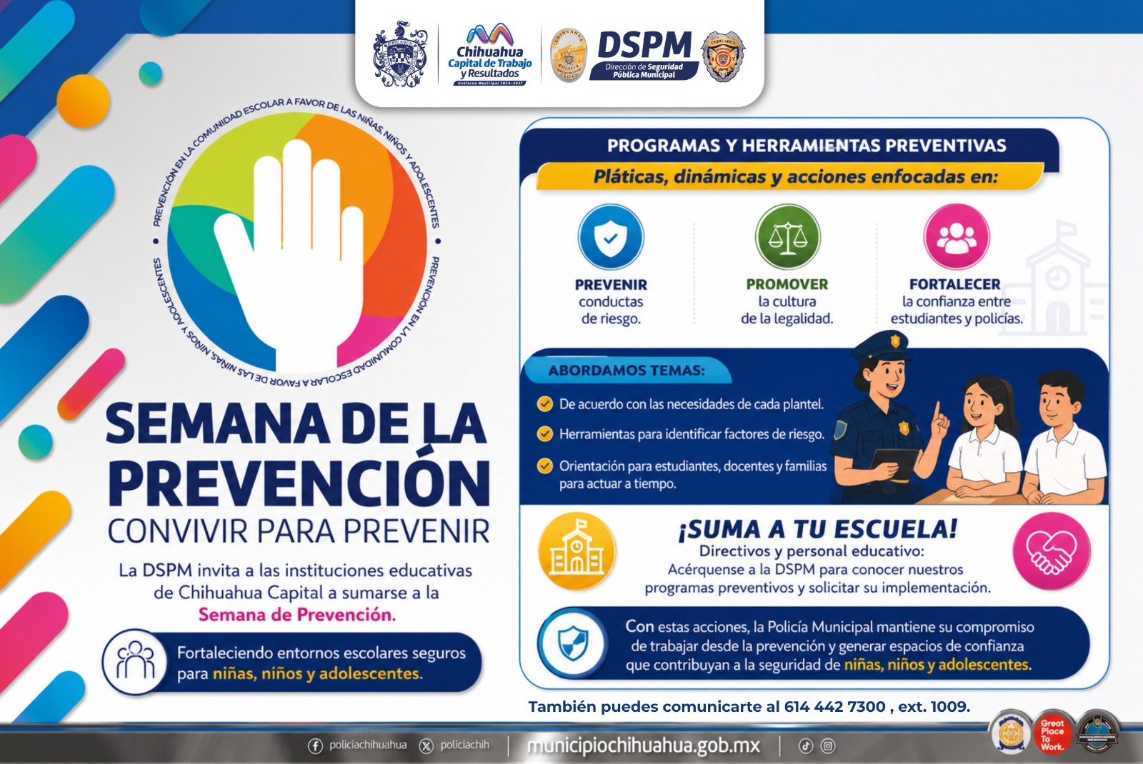 Policía Municipal invita a escuelas a participar en la Semana de Prevención