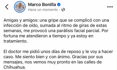 Marco Bonilla suspende actividades por parálisis facial parcial
