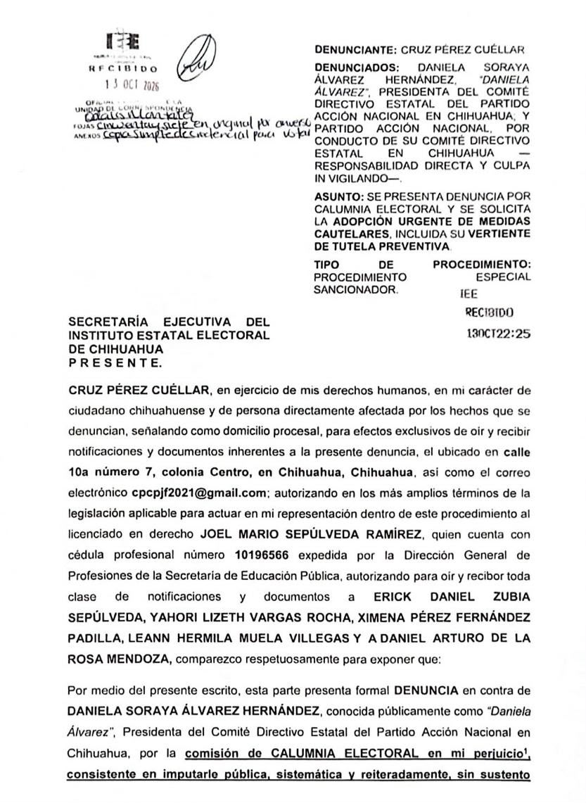 Cruz Pérez Cuéllar denuncia a panistas por calumnias electorales