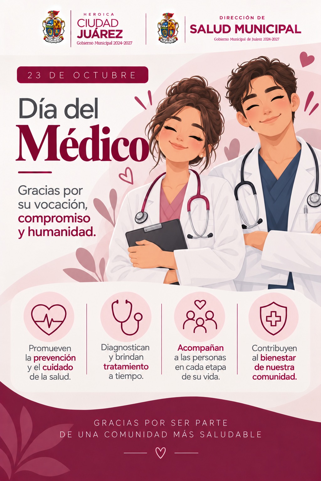 Salud Municipal de Juárez reconoce la labor de médicos en su día