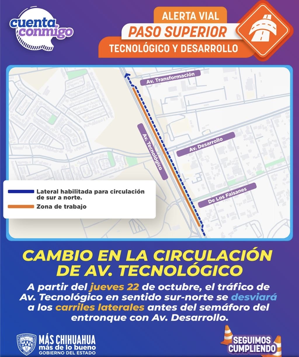 Cambios en la circulación de la avenida Tecnológico por obras