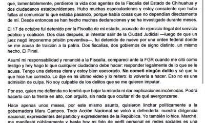 Exfiscal de Chihuahua solicita apoyo al PAN tras su detención