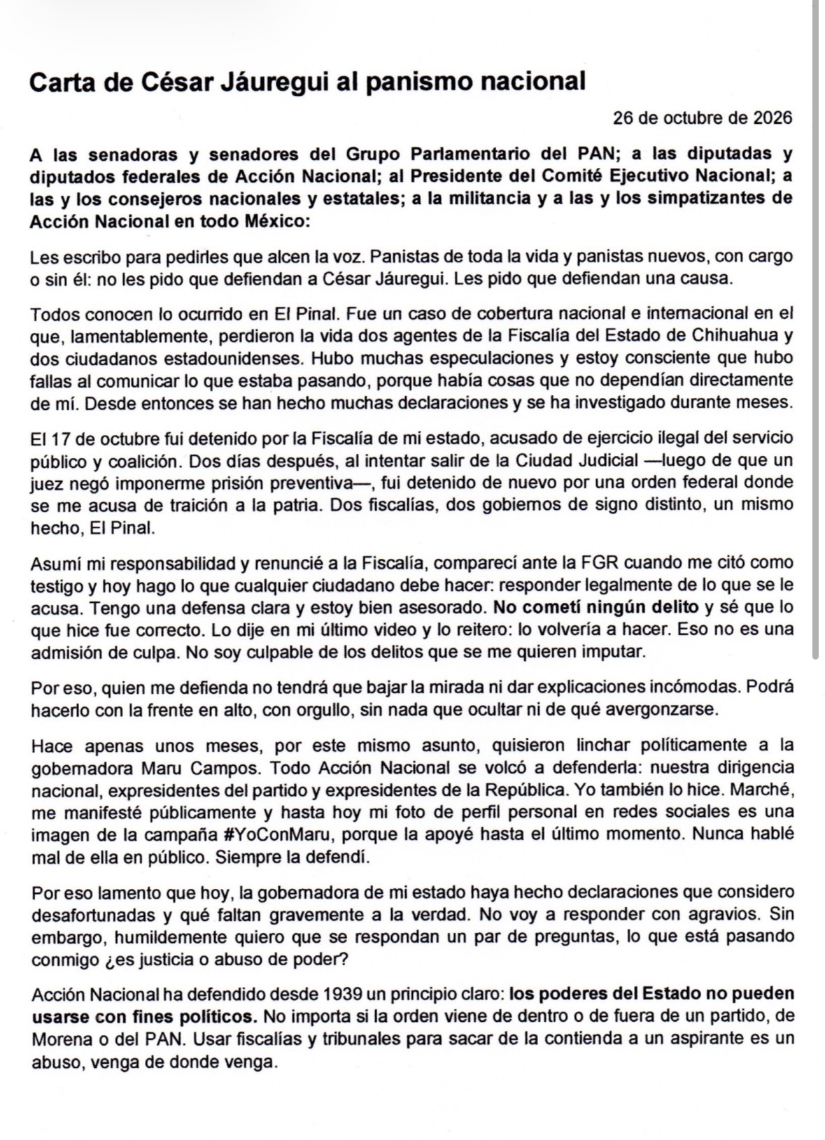 Exfiscal de Chihuahua solicita apoyo al PAN tras su detención