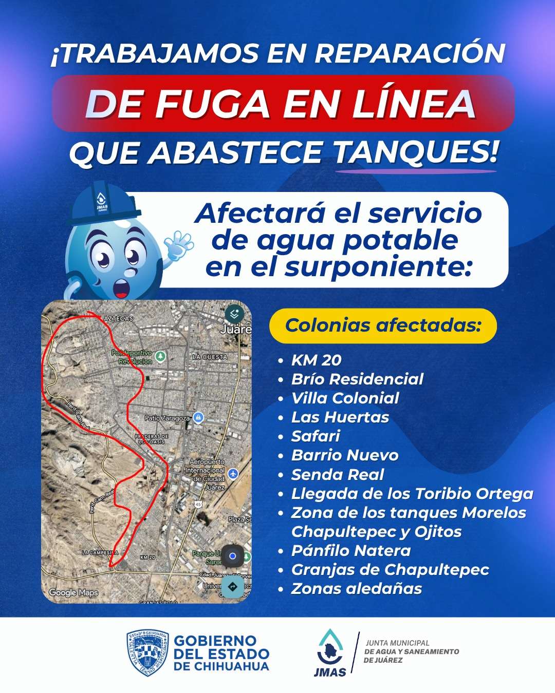 Repara JMAS fuga en línea principal que afecta servicio en el surponiente