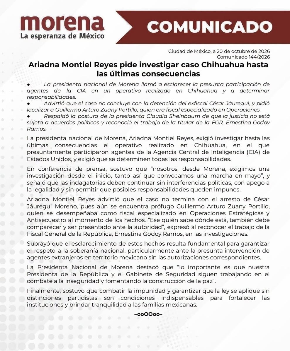 Morena demanda esclarecer operativo en Chihuahua tras detención de exfiscal