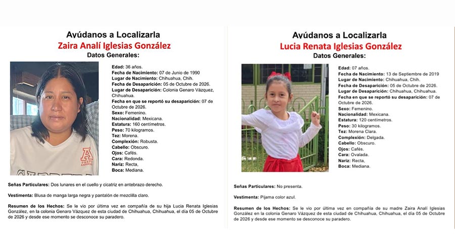 Desaparecen madre e hija en la colonia Genaro Vázquez, Chihuahua