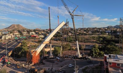 Montaje de la segunda sección del arco norte de la Gaza atirantada